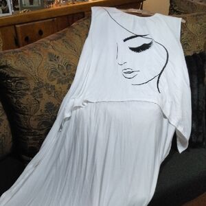 White Maxi Dress with Black Face Graphic